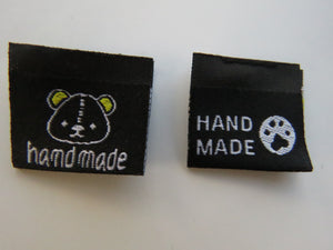 10 Bear Print Handmade and/or Bear Paw Handmade Black woven labels 24x22mm