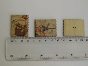 10 Postage Stamp Paris Floral Vintage Theme 2 holes 35 x 30mm