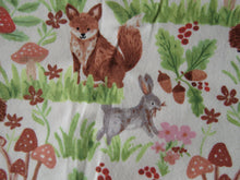 Load image into Gallery viewer, 1.5m Woodland print with fox, rabbit, hedgehog and mushrooms print organic cotton spandex jersey knit fabric 150cm