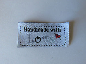 10 White Handmade with Love 4.5 x 2.5cm Labels