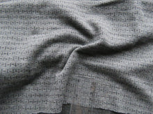 Load image into Gallery viewer, Offcut 16cm L x 128cm W Black Dash and Line print on Charcoal grey 250g 100% merino- precut length