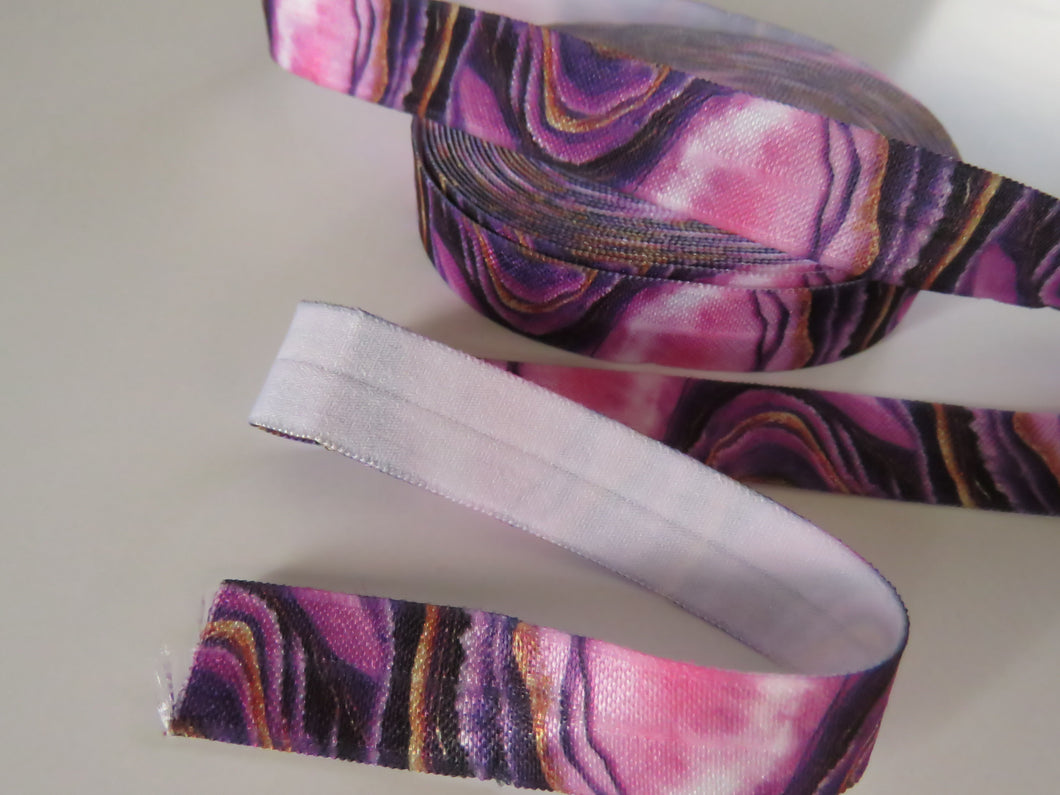 2m Purple black and Gold marbled abstract swirl Fold Over Elastic FOE Foldover elastic 15mm