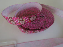 Load image into Gallery viewer, 5 yards (4.5m approx) Monkey Print on pink with white spot Fold Over Elastic FOE Foldover15mm