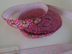5 yards (4.5m approx) Monkey Print on pink with white spot Fold Over Elastic FOE Foldover15mm