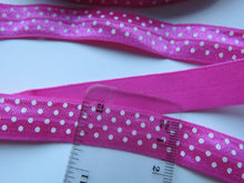 Load image into Gallery viewer, 2m Bright Pink with white spots 15mm wide fold over elastic FOE foldover