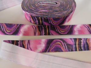 2m Purple black and Gold marbled abstract swirl Fold Over Elastic FOE Foldover elastic 15mm