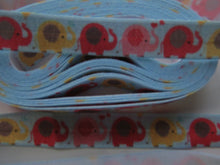 Load image into Gallery viewer, 5 yards/ 4.6m Elephant print on blue  Fold Over Elastic FOE Foldover elastic 15mm