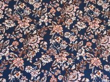 Load image into Gallery viewer, SALE 50% off- 1m Navy and Burnt Orange floral print 95% Ecovero viscose and 5% spandex  stretch knit fabric 150cm (Copy) (Copy) (Copy) (Copy)