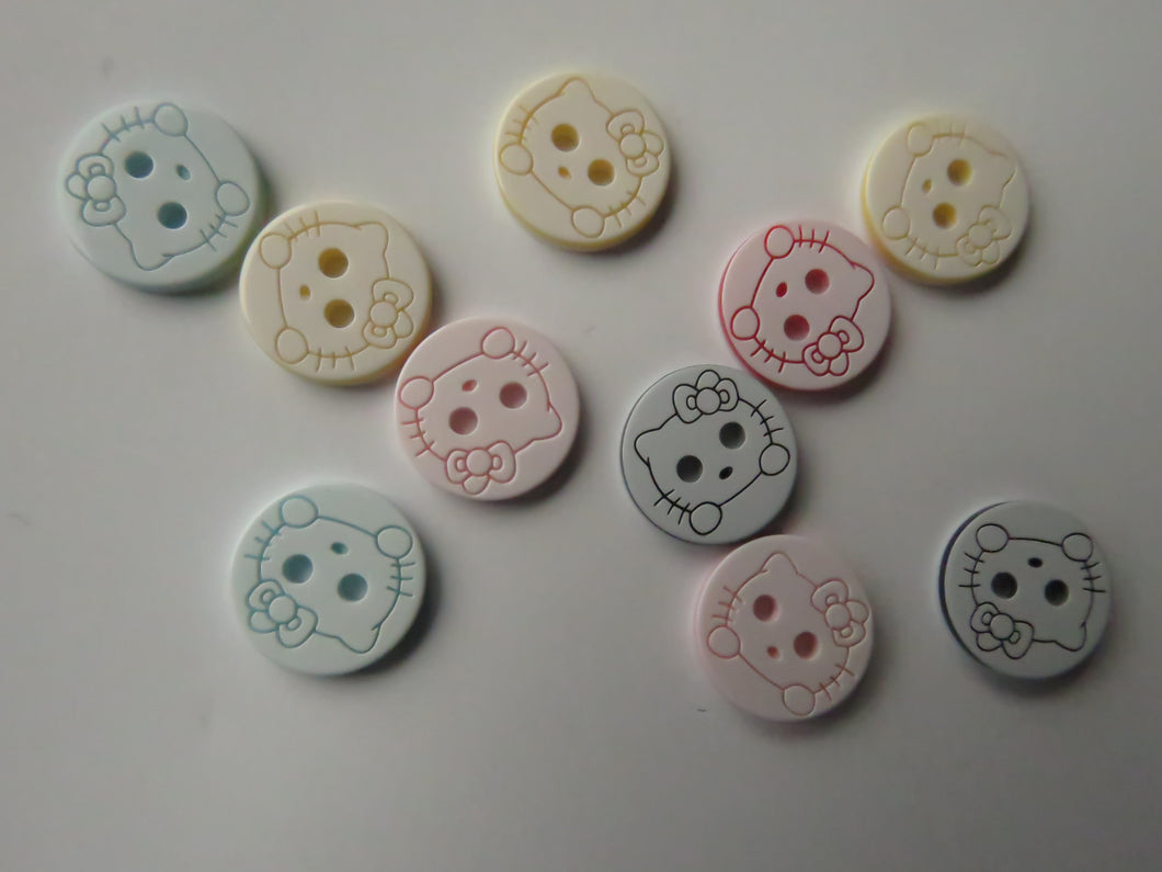 10 Kitten Face with Bow resin 12.5mm buttons