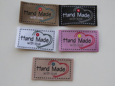 10 Big Heart and red Flower Handmade with Love labels- choose the colour of the labels from the drop down menu