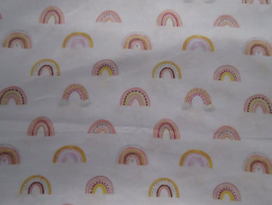 1m Rainbows on white  100% organic cotton jersey knit 112cm