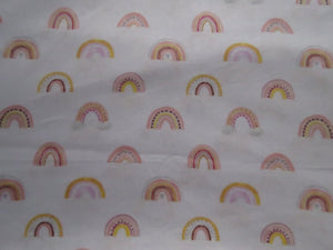 2m Rainbows on white  100% organic cotton jersey knit 112cm