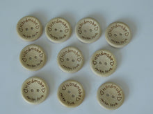 Load image into Gallery viewer, 25  x 20mm Handmade with Love and Hearts Buttons 20mm