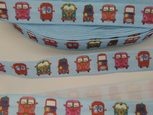 1m Camper Vans Blue FOE 15mm FoldOver Elastic Fold over