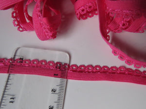 1m Dark Pink with  scallop loop lace Elastic trim 10mm wide- underwear, crafts etc