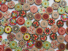 Load image into Gallery viewer, 25 Mixed Print retro vintage mixed print 20mm buttons 2 holes