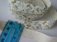 Load image into Gallery viewer, 5 yards/ 4.6m Blue flowers with green leaves print on Cream 100% cotton tape 15mm wide