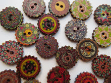 Load image into Gallery viewer, 30 Cog wheel edge Retro Vintage print 20mm buttons 2 holes