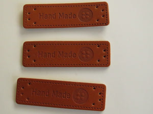 10 Hand Made with Button print PU leather labels.