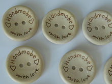 Load image into Gallery viewer, 10 x 20mm Handmade with Love and Hearts Buttons 20mm