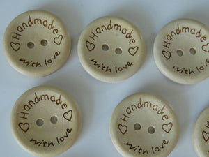 10 x 20mm Handmade with Love and Hearts Buttons 20mm