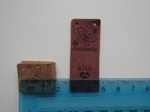 10 Mixed Colour PU Leather  Butterfly Handmade Foldable Labels and With (heart symbol) Love on other side. 50x 20mm
