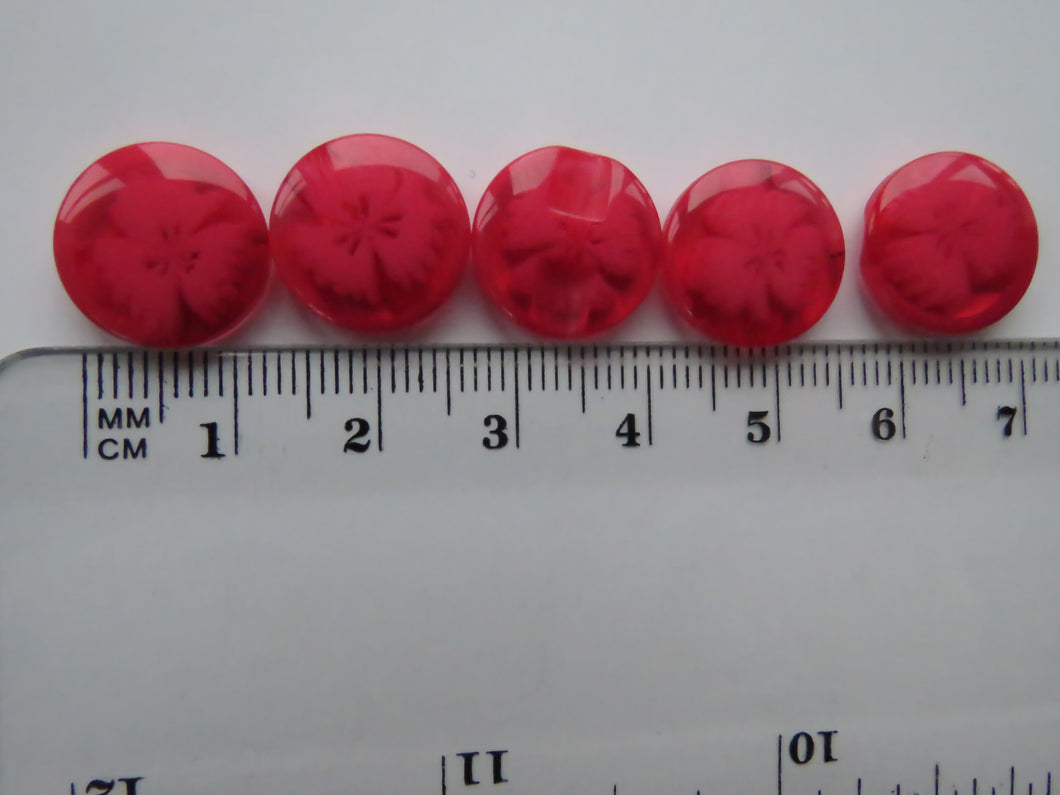 5 dark Pink See through buttons with a single flower 14mm resin shank buttons