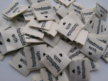 Load image into Gallery viewer, 100 Cream handmade with heart symbol (love) 20x 2cm flag labels