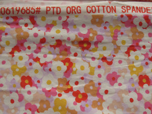 2m White, Pink, Mauve and Yellow Flowers print organic cotton spandex jersey knit 160cm