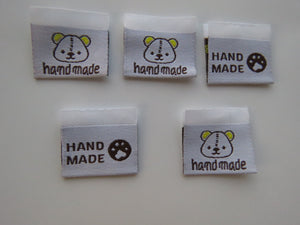 4 Bear Print Handmade and/or Bear Paw Handmade White woven labels 24x22mm