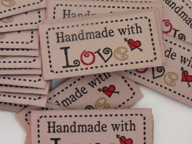 25 Light Beige Handmade with Love labels 50x 25mm