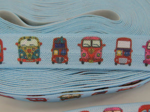 5m Camper Vans Blue FOE 15mm FoldOver Elastic Fold over