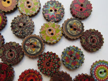 Load image into Gallery viewer, 30 Cog wheel edge Retro Vintage print 20mm buttons 2 holes
