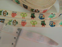 Load image into Gallery viewer, 1m Owl Print on Cream Fold over FOE Foldover Elastic 15mm