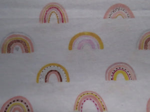 2m Rainbows on white  100% organic cotton jersey knit 112cm