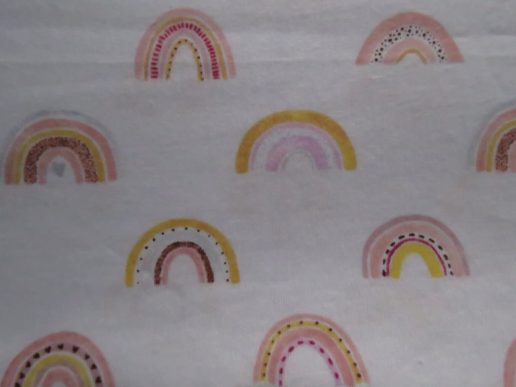 1m Rainbows on white  100% organic cotton jersey knit 112cm