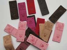 Load image into Gallery viewer, 10 Mixed Colour PU Leather  Butterfly Handmade Foldable Labels and With (heart symbol) Love on other side. 50x 20mm