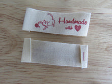 Load image into Gallery viewer, 10 Cat Playing with Wool Handmade with Heart cotton labels 45 x 15mm