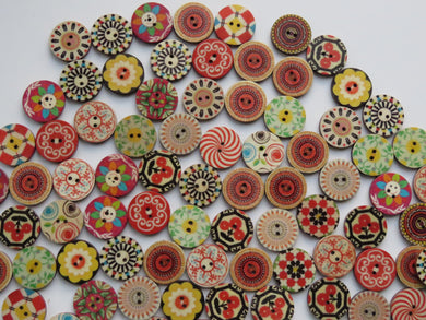 25 Mixed Print retro vintage mixed print 20mm buttons 2 holes