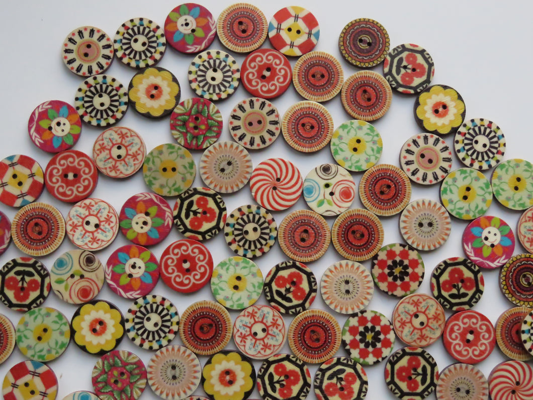 25 Mixed Print retro vintage mixed print 20mm buttons 2 holes