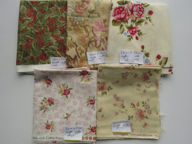 5 pieces- mixed prints and sizes. See photos for sizes. All 100% cotton