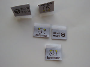10 Bear Print Handmade and/or Bear Paw Handmade White woven labels 24x22mm