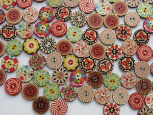 25 Mixed Print retro vintage mixed print 20mm buttons 2 holes