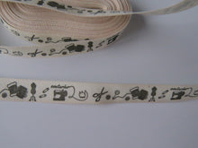 Load image into Gallery viewer, 5 yards/ 4.6m Sewing theme print on Cream 100% cotton tape 10mm wide