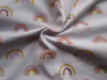 Load image into Gallery viewer, 2m Rainbows on white  100% organic cotton jersey knit 112cm