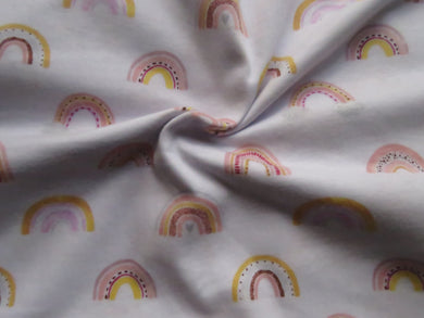 2m Rainbows on white  100% organic cotton jersey knit 112cm