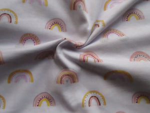 2m Rainbows on white  100% organic cotton jersey knit 112cm