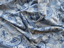 Load image into Gallery viewer, 2m Blue and Printed Paisley print 100% combed cotton knit 140cm