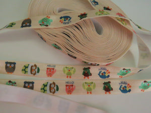 5m Owl Print on Cream Fold over FOE Foldover Elastic 15mm