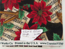 Load image into Gallery viewer, 55cm L x 90cm wide Trumpet Music and Red Poinsetta print  Christmas fabric 100% cotton